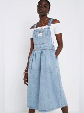 Calvin Klein Denim Pinafore Dress - L
